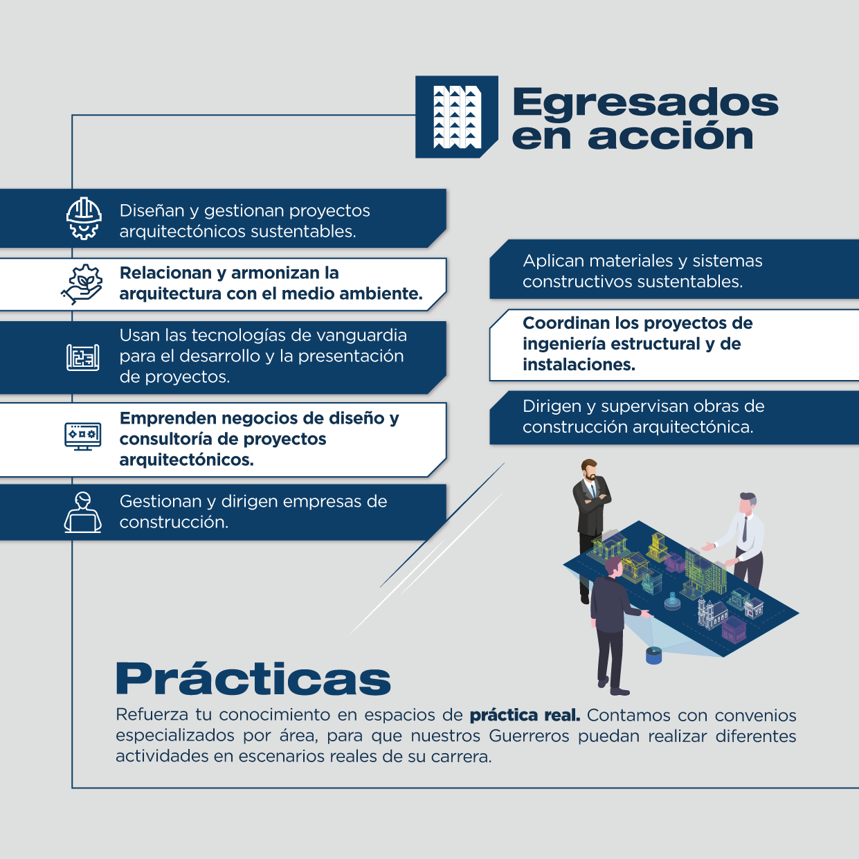 La licenciatura en Arquitectura tiene un campo laboral bastante amplio. Conoce algunas de las principales actividades que llevarás a cabo como arquitecto. 